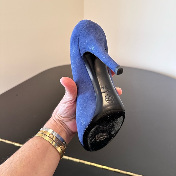 Chanel Authentic Vintage Retro LUXURY CLASSIC RARE Dark Blue Suede Pumps/Shoes - Picture 11 of 17